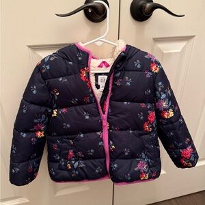 GAP Kids Navy Floral Puffer Jacket